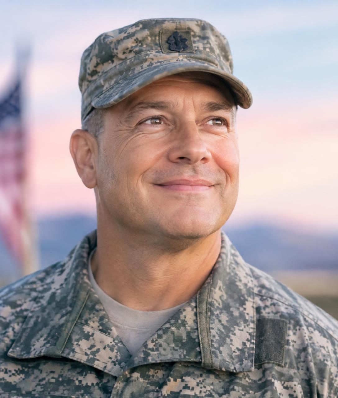 A veteran smiling outdoors
